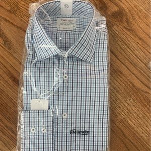 TM Lewin Reg Fit dress shirt. Blue & white check. Sz 16-36. New in packaging.